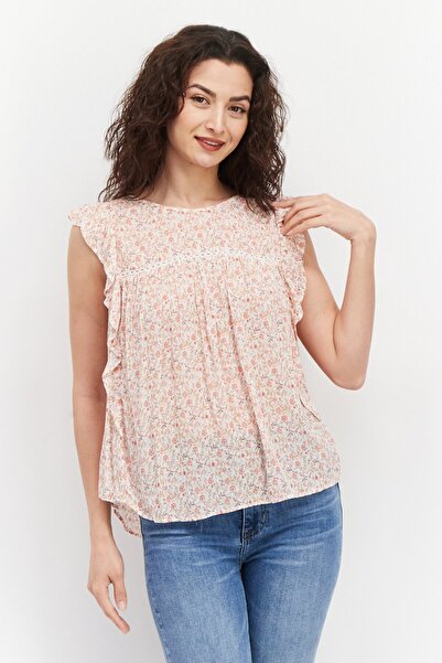 Gentle Fawn بلوزة نسائية مطبوعة بالزهور بأكمام منفوشة ورقبة دائرية، باللون ال...