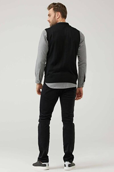 Sementa Ανδρικό πλεκτό γιλέκο με κουμπιά V λαιμόκοψης - Μαύρο