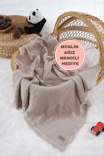 ZEYPBA Mink Color 4 Layer Muslin Baby and Kids Blanket - 110X110Cm 100% Cotton