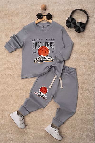Mai Perla Basketball Patterned Bottom Top Tracksuit Set Kids Set