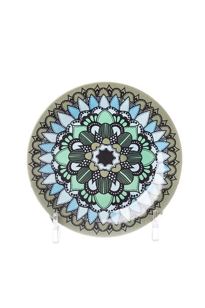HIC flat porcelain dinner plates 4 Piece with Green/Black 20 cm