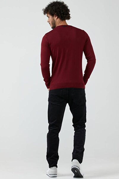 Sementa Men's V-Neck Basic Knitwear Sweater - Claret Red