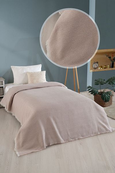 LADYNİL Beige Natural Single Bedspread - 180X210 cm