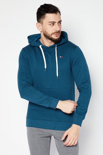 Nordland Men Sportswear Fit Outdoor Hooded Sweatshirt, Teal Blue