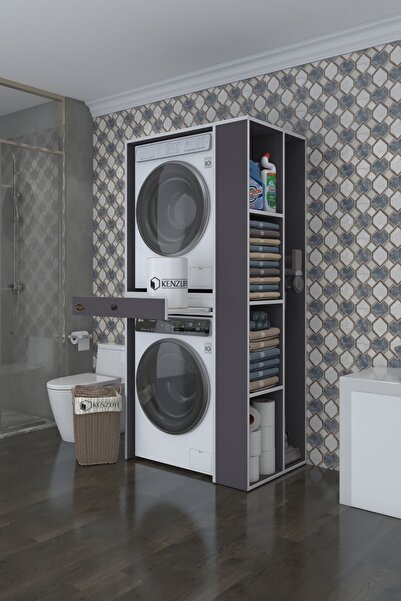 Kenzlife Çamaşır-Kurutma Makinesi Dolabı Bacce Sağ Gri 187*090*60 Çekmeceli B...