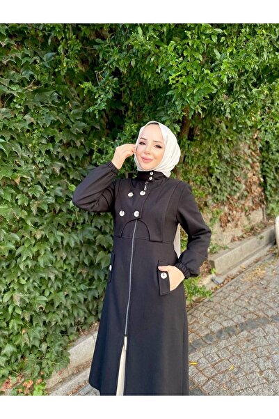 Nevayla Moda Intermediate Size Buttoned Front Imported Cashmere Coat / M0111 - Black