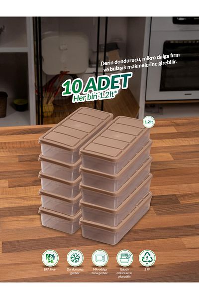 Kavi Entegre Plastik 1.2 Lt Capacity 10-Piece Storage Set - Enter Refrigerator, Freezer and Microwave