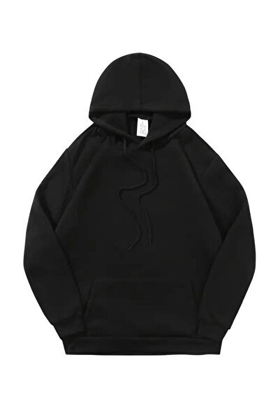 FİTGO Φούτερ με κουκούλα Unisex Μαύρο ροζ καγκουρό με τσέπη