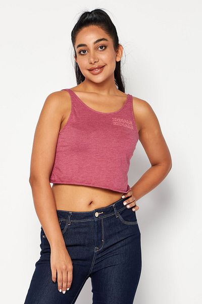 RUNWAY Women Round Neck Sleeveless Plain Tank Top, Burgundy