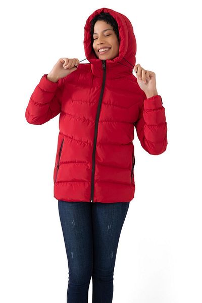 Firststops Women's Red Hooded Fleece Inside Waterproof Windproof Puffer Jacket & Coat & Parka