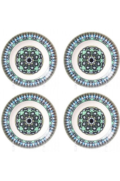 HIC deep porcelain dinner plates 4 Piece with Green/Black 22 cm