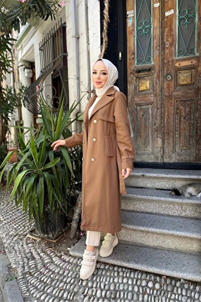 Nevayla Moda Women's Double Breasted Fleece Cashew Coat / M0108 - Tan