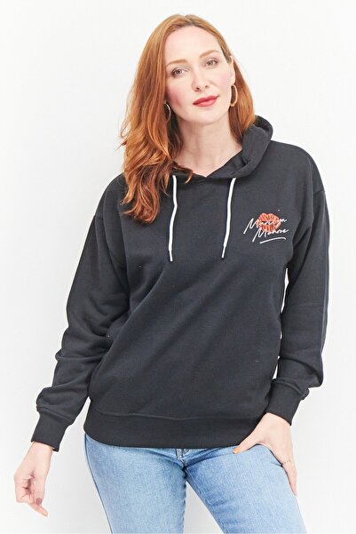 Marilyn Monroe سويت شيرت نسائي بغطاء رأس وأكمام طويلة مطبوع، أسود