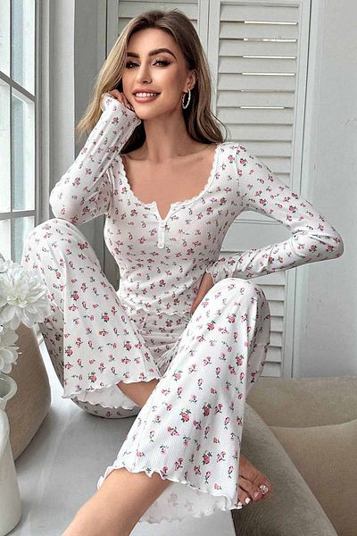 Merry See Langärmliges Pyjama-Set mit Blumenmuster