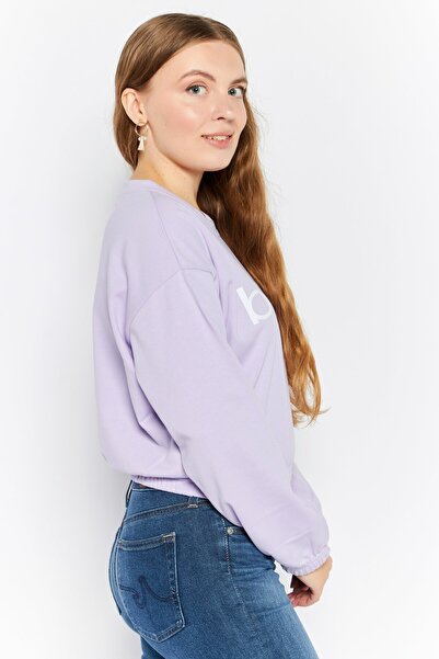 Bebe Women Round Neck Brand Logo Crop Sweatshirts, Lavender