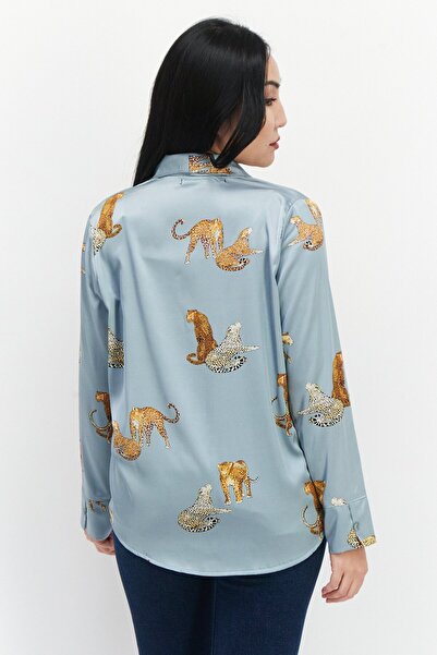 Bebe Women's Gray Long Sleeve Slit Neck Shirt - All Printed