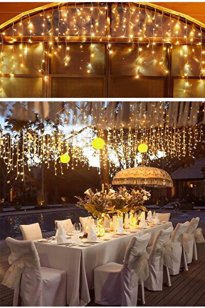 Technojet 4 Metre 8 Fonksiyonlu Perde Led 96 Ledli 50x60x70cm Saçaklı Kablolu Fişli Led Işık