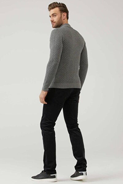 Sementa Чоловічий трикотажний кардиган на блискавці з кишенями - сірий - чорний