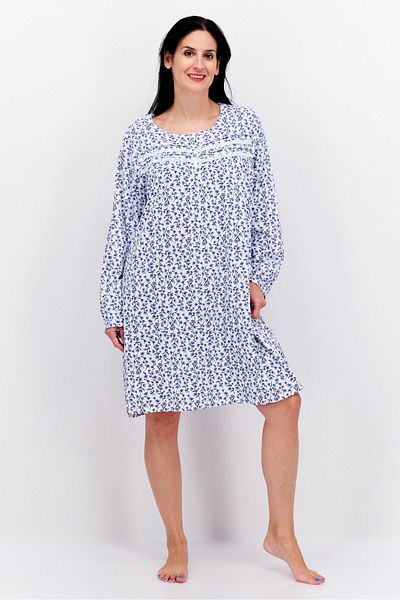 Celestial Dreams Women Floral Print Long Sleeve Sleepwear Dress, Blue