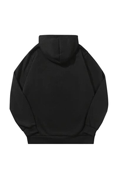 FİTGO Φούτερ με κουκούλα Unisex Μαύρο ροζ καγκουρό με τσέπη