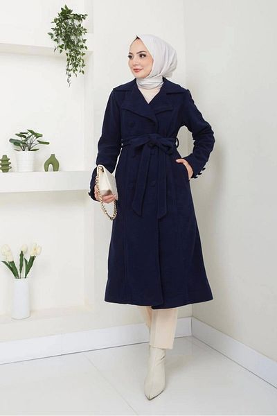 Nevayla Moda Long Fleece Stamp Coat / M0112 - Navy Blue