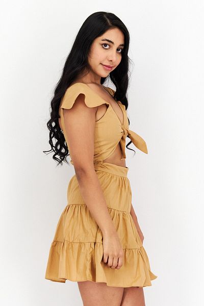 Nomad Women Embroidered Casual Mini Dress, Tan