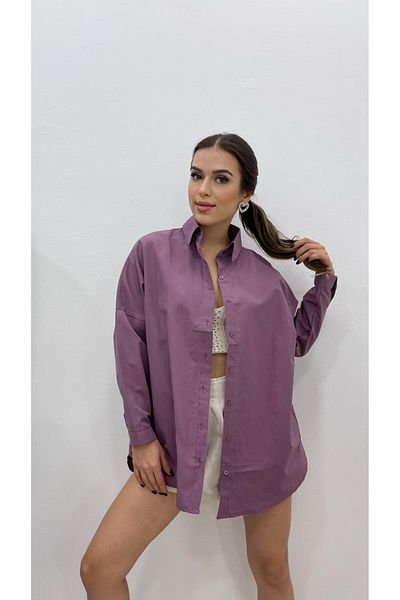 MODA Cămașă de bază lungă LILA ÎNCHISĂ DE FEMEI