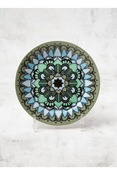 HIC flat porcelain dinner plates 4 Piece with Green/Black 20 cm