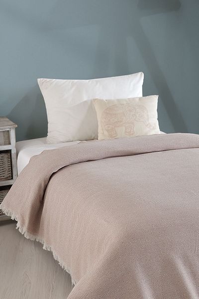 LADYNİL Beige Natural Single Bedspread - 180X210 cm