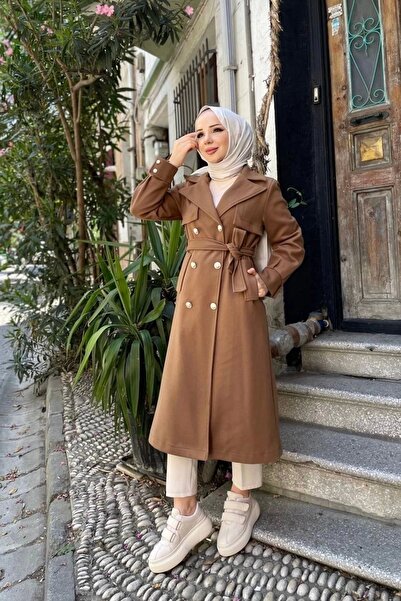 Nevayla Moda Women's Double Breasted Fleece Cashew Coat / M0108 - Tan