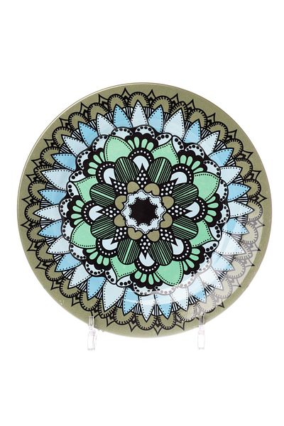 HIC flat porcelain dinner plates 4 Piece with Green/Black 27x27 cm
