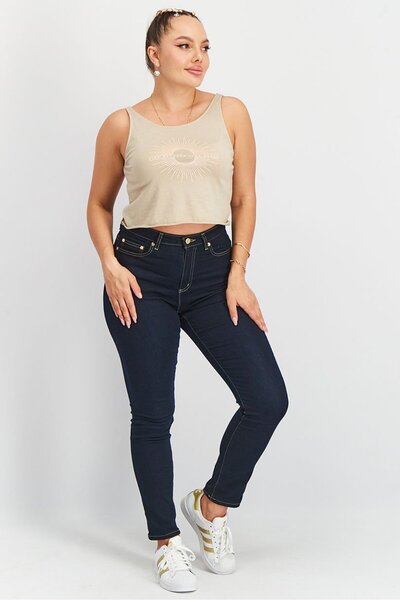 RUNWAY Women U-Neck Sleeveless Graphic Cropped Top, Taupe