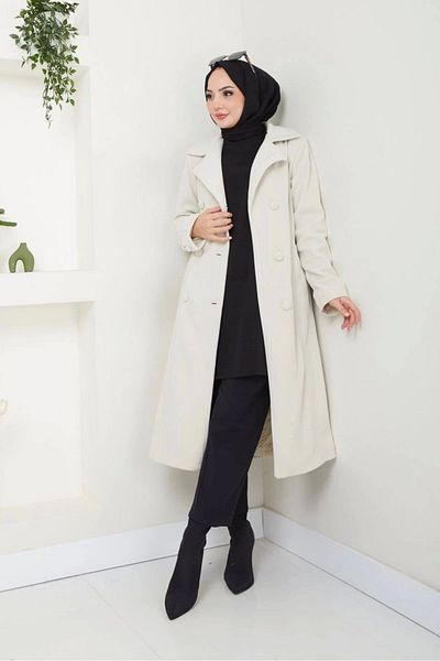 Nevayla Moda Μακρύ παλτό Fleece Stamp - Cream / M0112