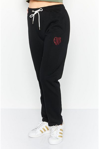 Elvis Women Regular Fit Embroidered Logo Jogger Pants, Black