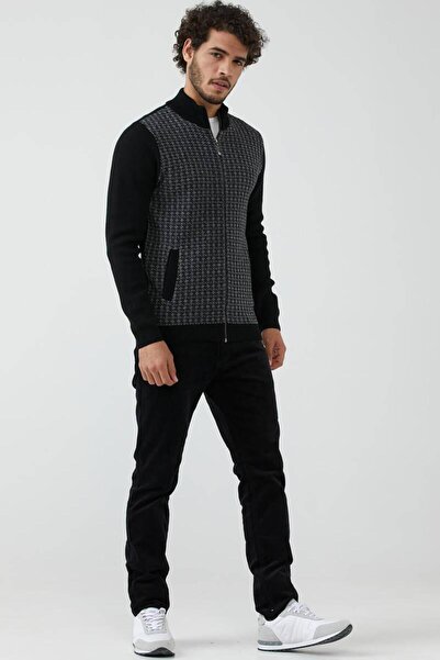 Sementa Ανδρικό πλεκτό μπουφάν με τσέπη με φερμουάρ - Μαύρο - Γκρι