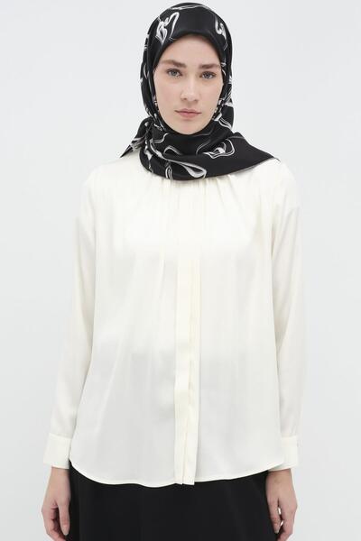 Tuğba Ters Gizli Patlı Pileli Gömlek - Ekru