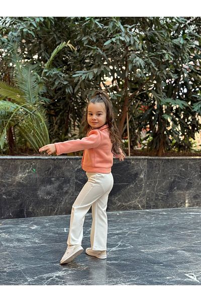 Süslüm Kids Pink Raised Jacket Crepe Pants Set