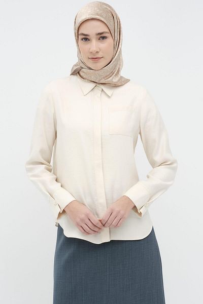 Tuğba Ecru Detailed Britli Cuff Shirt