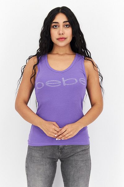 Bebe Women V-neck Sleeveless Ribbed Top, Purple