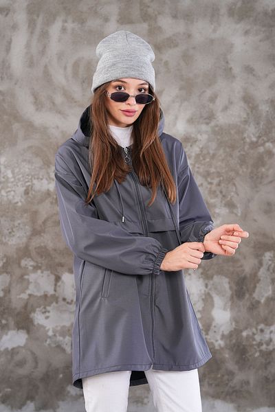 katalya Women's Zippered Raincoat Cap - Gray