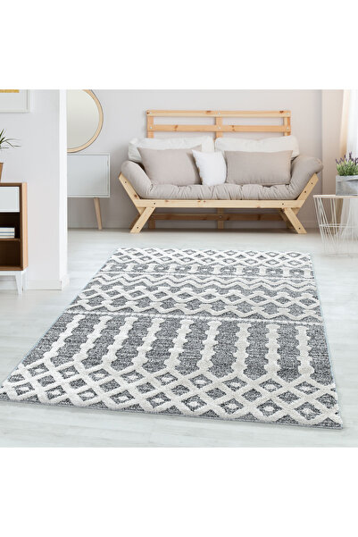 Enva Home Yumoş Post Peluş Shaggy Üst Kalite % 100 Polipropilen Tozumaz Jüt Taban Oda Koridor Halısı 4710 Gri