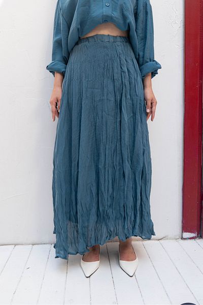 Suzi CULOARE ALBASTRU PETROL FUSTA LUNGA CURSATĂ MODEL DE SIFON 3207