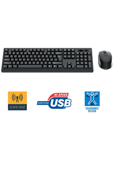 ATAsoft ELEKTRONİK Since 2021 Kare Zarif Dizayn 104 Tuş 2.4ghz Kablosuz Q Klavye Ve Mouse Seti Siyah