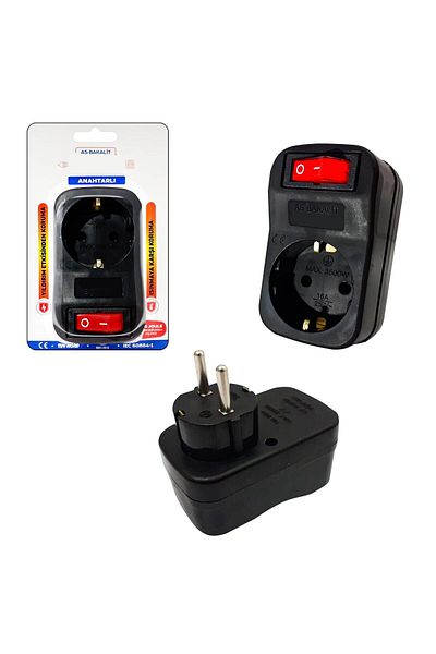 NazTicaret Current Protected Socket Single Black Switched 3500w UFO - Electric Socket