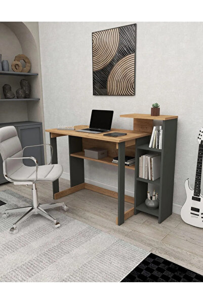 Reyo Home Enda SAYE 5 Raflı Kitaplıklı Çalışma Masası Atlantik Çam - Antrasit