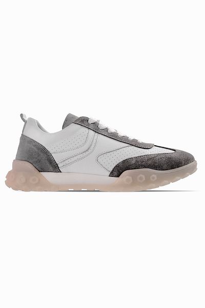 Lal Shoes & Bags Abroad Women's Genuine Leather Lace-Up Nubuck Sneakers with Stitching Detail-White