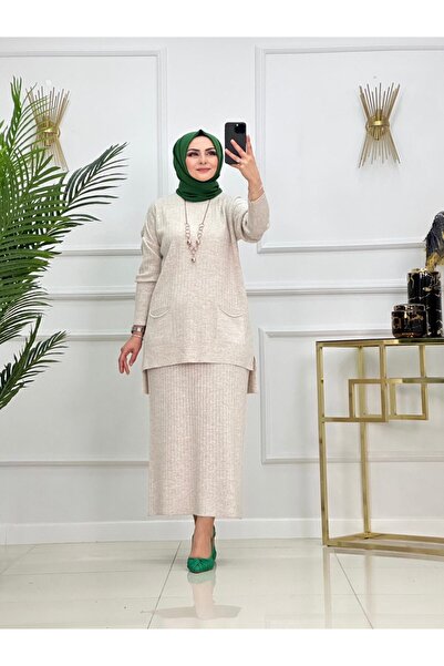 VALENS BOUTİQUE Σετ τοπ και φούστα από πλεκτό ύφασμα με τσέπες Demet