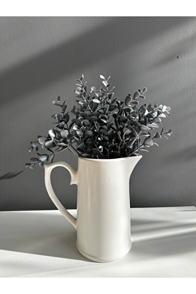 Luvienn Yapay 5 Dallı Gümüş Şimşir Demeti 37 Cm -Gümüş Vazo Yapay Bitkisi