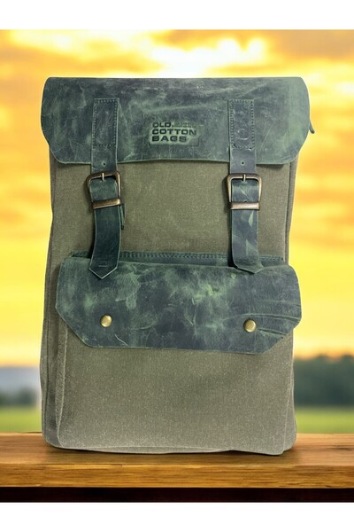 Old Cotton Vintage Kanvas Deri Su Geçirmez Unisex Laptop Bölmeli Okul Seyahat...