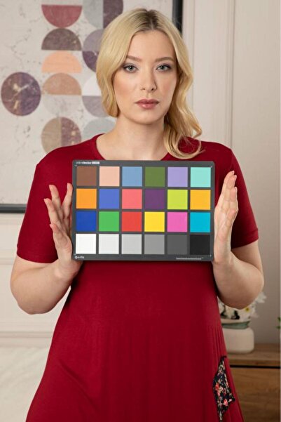 1fazlası Kadın Büyük Beden Bordo Patchwork Desenli Midi Elbise